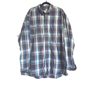 Roper Mens 3XLT Plaid Western‎ Button Up Shirt Long Sleeve Blue Turquoise